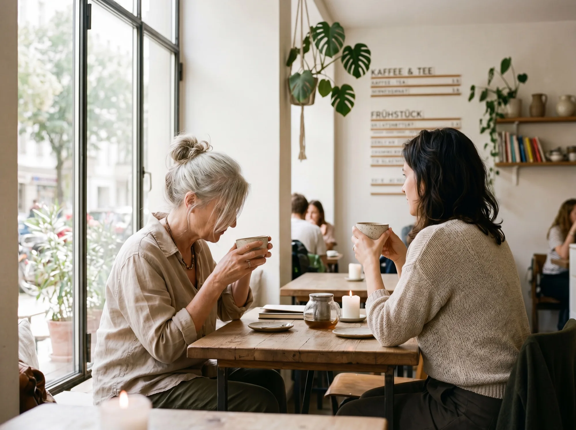 Zwei Frauen im Berliner Café beim Morgentee